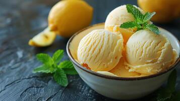 AI generated Bowl of Ice Cream With Lemons photo