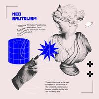 Neo brutalism Modern poster or cover with wavy distorted Statue antique of goddess, psychedelic brutal wireframe shapes. Template for t-shirts and hoodies, isolated elements. Vector elements.