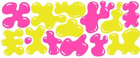 Random amoeba shapes set. Organic y2k neon color blobs of irregular soft shape. Abstract blotch, inkblot and pebble silhouettes, simple liquid amorphous splodge elements. Minimal bubble vector