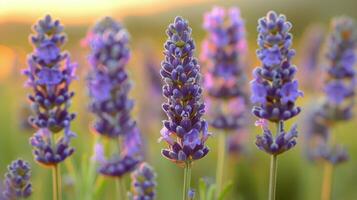 AI generated Cluster of Purple Flowers in Grass photo