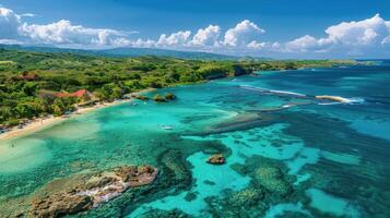 AI generated Aerial View of Tropical Beach With Clear Blue Water photo