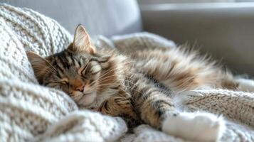 AI generated Cat Sleeping on Blanket on Couch photo