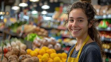 AI generated Young Girl at Fruit Stand photo