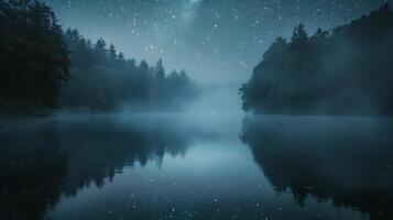 AI generated Moonlit Lake Among Trees photo