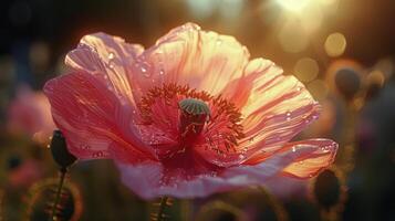 ai generado cubierto de rocío flor de cerca foto