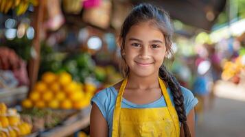 AI generated Young Girl at Fruit Stand photo