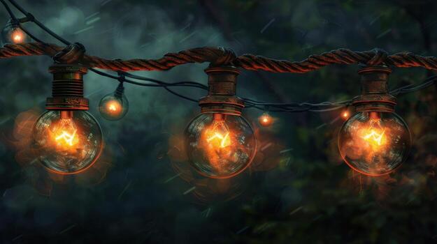 AI generated Group of Light Bulbs Hanging on Line photo