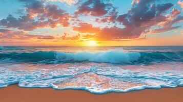 AI generated Sun Setting Over Ocean Waves photo