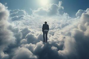 AI generated Lofty Man over clouds. Generate Ai photo