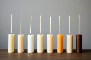 AI generated Sleek Minimalist eucalyptus table burning candles. Generate Ai photo