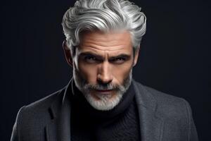 ai generado elástico maduro hombre gris cabello. generar ai foto