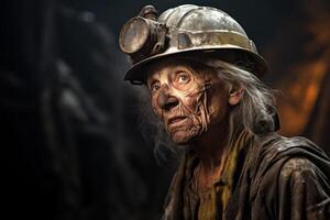 AI generated Grizzled Miner old woman mine. Generate Ai photo