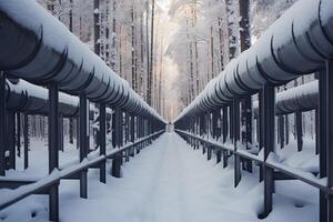AI generated Winter metal pipes. Generate Ai photo