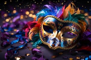 AI generated Radiant Mardi gras mask. Generate Ai photo