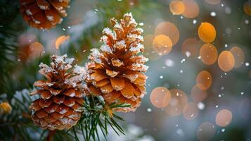 AI generated Two Snow-Covered Pine Cones photo