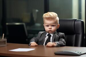 AI generated Metropolitan Serious baby boss office in city. Generate Ai photo