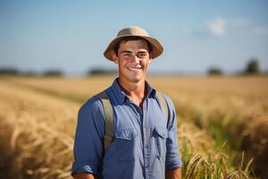 ai generado vibrante sonriente joven agrónomo. generar ai foto