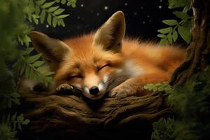 AI generated Peaceful Sleeping wild fox. Generate Ai photo