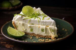 AI generated Creamy Slice lime pie. Generate Ai photo