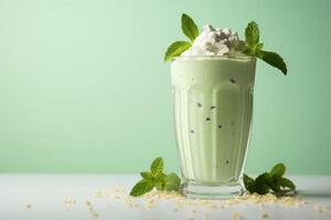 AI generated Inviting Mint leaves on milkshake glasses. Generate Ai photo