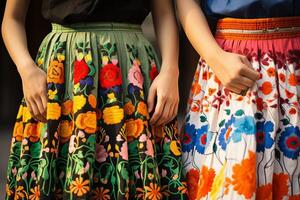 AI generated Ornate Mexican colorful skirt closeup. Generate Ai photo