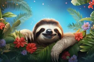 AI generated Adorable Sloth animal funny. Generate Ai photo