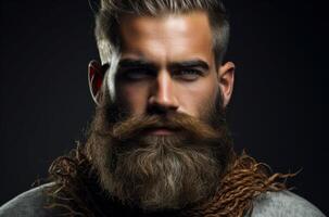 ai generado sofisticado modelo barba hombre. generar ai foto