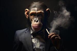 AI generated Intriguing Monkey smoking portrait. Generate ai photo