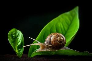 ai generado húmedo pequeño caracol verde agua gota. generar ai foto