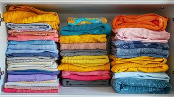 AI generated Shelf Filled With Folded Towels photo