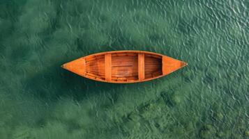 ai generado pequeño blanco barco flotante en lago foto