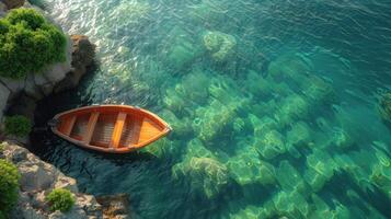 ai generado pequeño barco flotante en agua foto