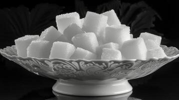 AI generated White Bowl Filled With Sugar Cubes on Table photo