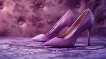 AI generated Purple High Heeled Shoes on Table photo