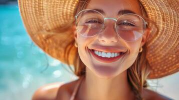 AI generated Woman in Straw Hat on Beach photo