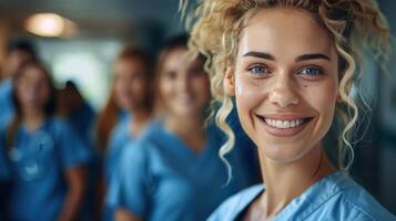 ai generado sonriente mujer en matorrales foto