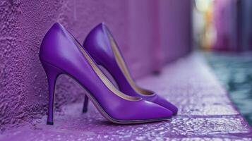 AI generated Purple High Heels on Purple Flowers photo