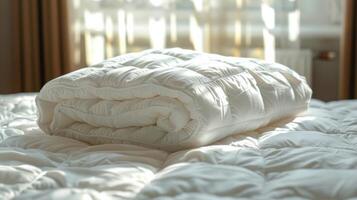 AI generated Bed With White Comforter photo