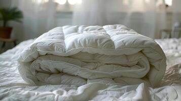 AI generated Bed With White Comforter photo