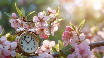 AI generated Alarm Clock Perched on Tree Branch photo