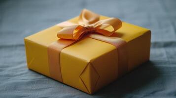 AI generated Bright Yellow Gift Box With Bow photo