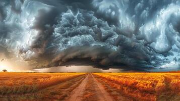 ai generado que se acerca tormenta terminado trigo campo foto