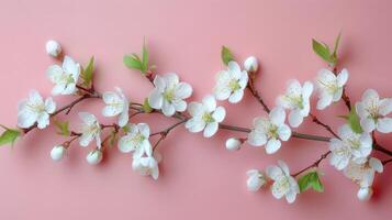 AI generated White Flowers on Pink Background photo