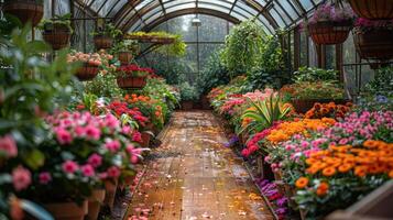 AI generated Abundant Variety in a Flower-Filled Greenhouse photo