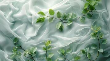AI generated White Sheet Covered With Green Leaves photo