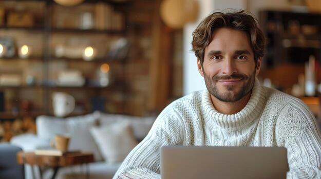 AI generated Man Working on Laptop Computer photo