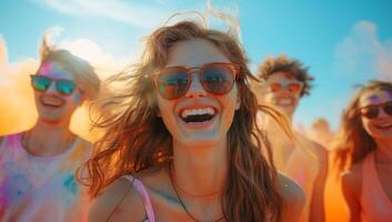 AI generated Joyful Friends Celebrating Holi Festival photo