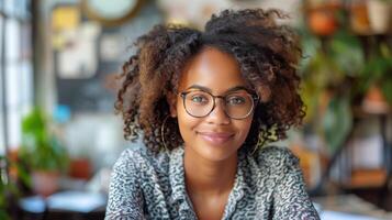 AI generated Woman Sitting at Table With Book photo