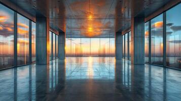 AI generated Room With Cement Walls Under Cloudy Sky photo