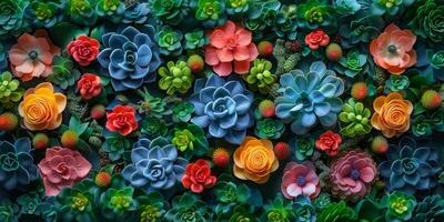 AI generated Top view of colorful succulent plants. Succulents background photo